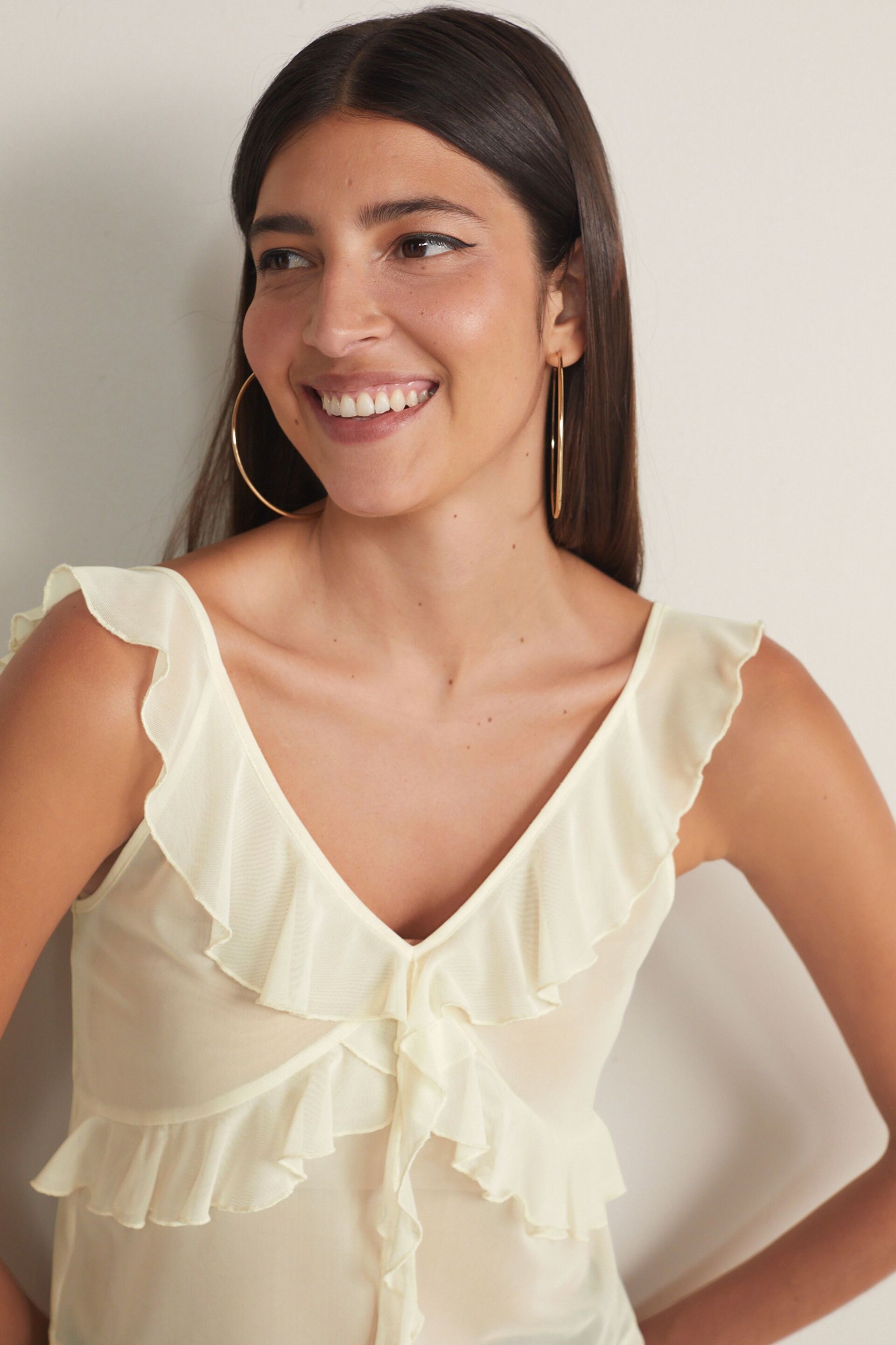 Ecru Mesh Ruffle Cami - Image 5 of 7