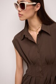 Chocolate Brown Corset Detail Short Sleeve Jumpsuit - Image 5 of 7