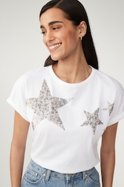 White 100% Cotton Sparkle Sequin Star T-Shirt - Image 1 of 6