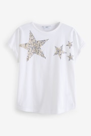 White 100% Cotton Sparkle Sequin Star T-Shirt - Image 5 of 6