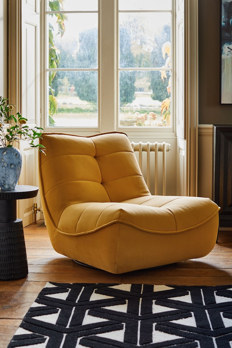 Soft Velvet Ochre Yellow Lucca Swivel Pillow Accent Chair - Image 1 of 6