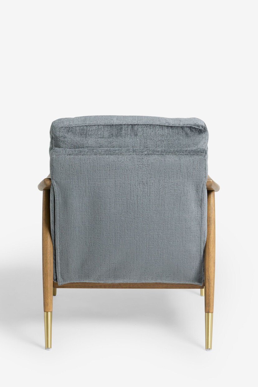 Plush Chenille Slate Blue Flinton Wooden Walnut Effect Leg Accent Chair - Image 8 of 10