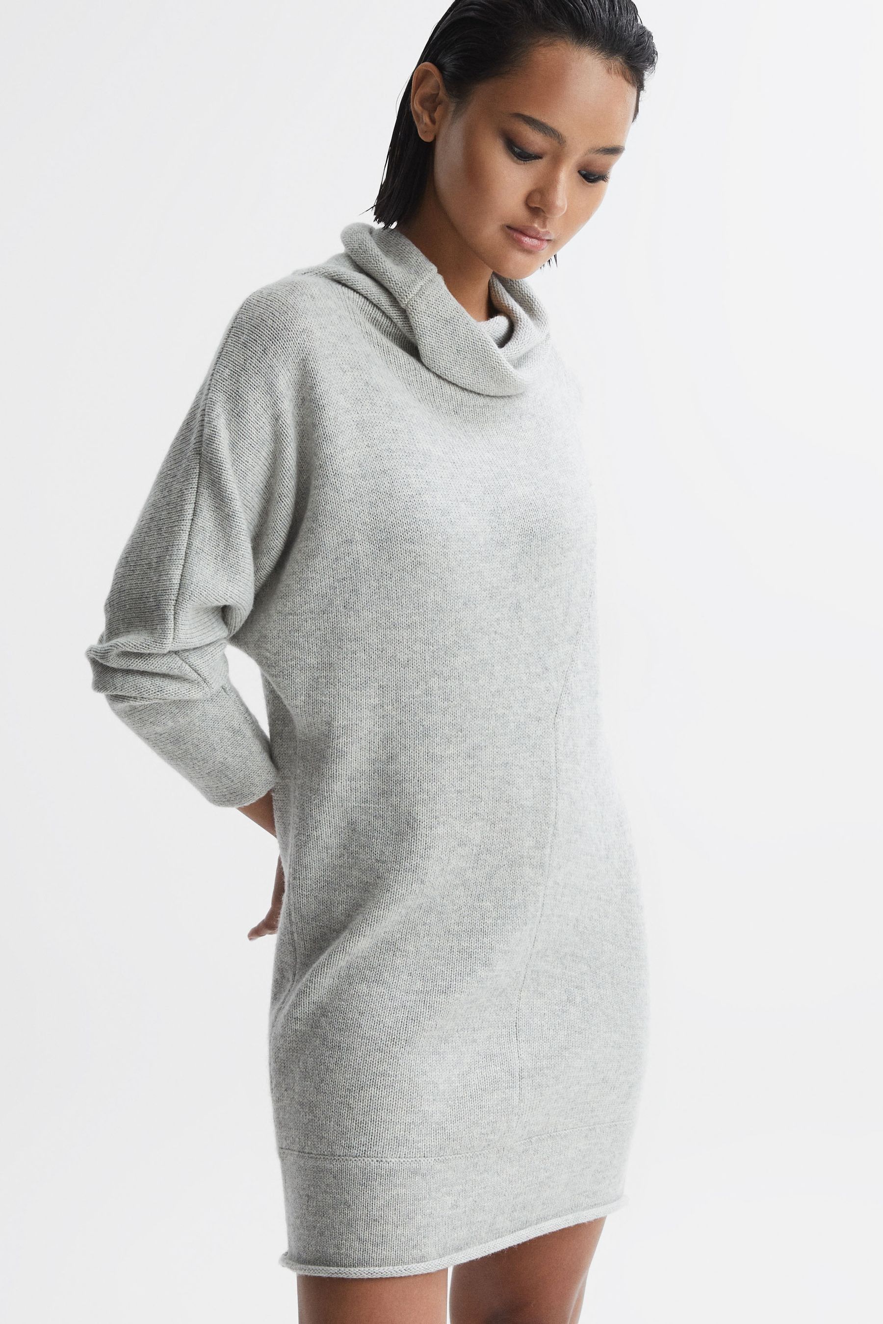 Buy Reiss Soft Grey Sami Oversized Wool Blend Cowl Neck Mini Dress from Next Croatia