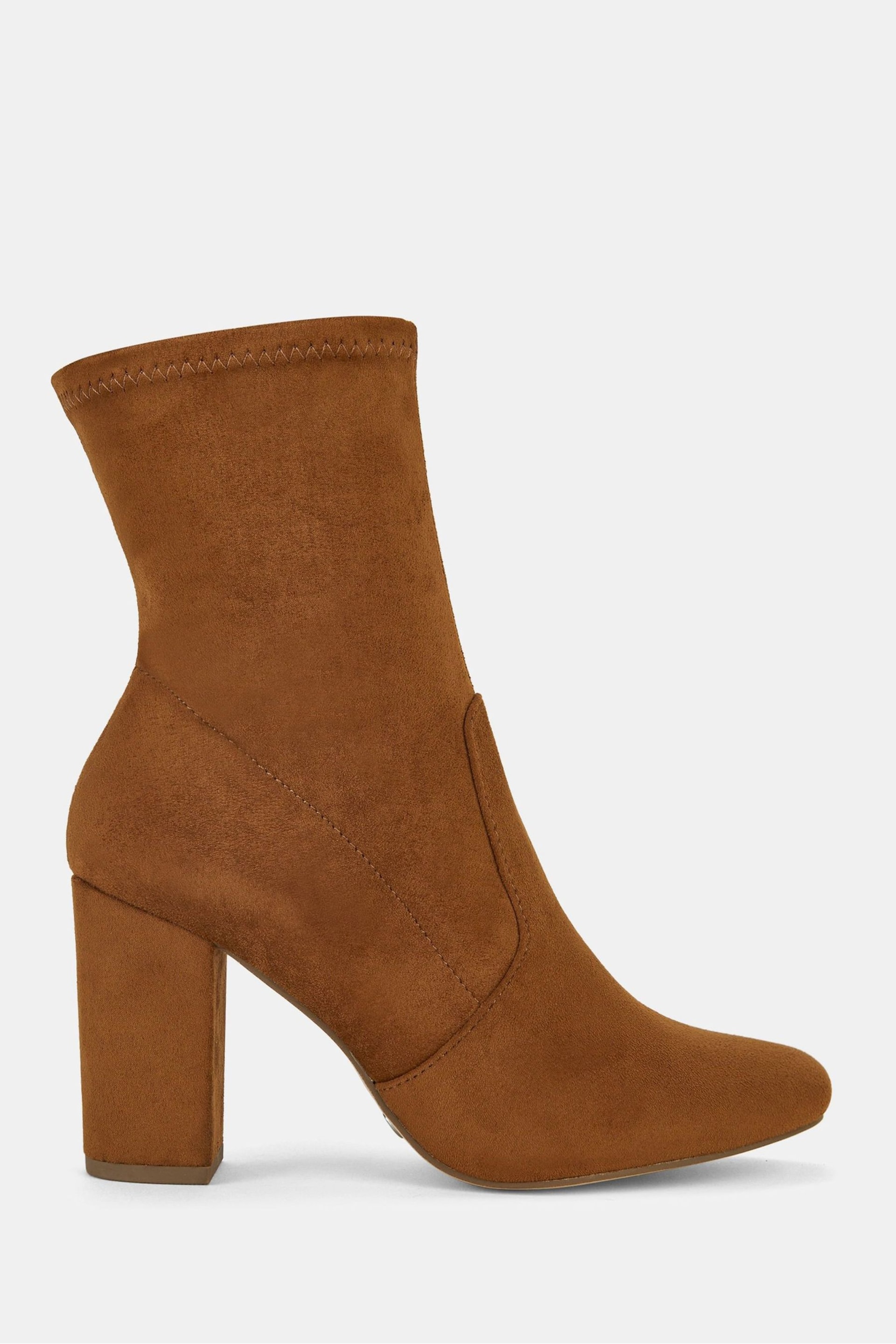 Novo Brown Kellan Block Heel Sock Ankle Boots - Image 2 of 5