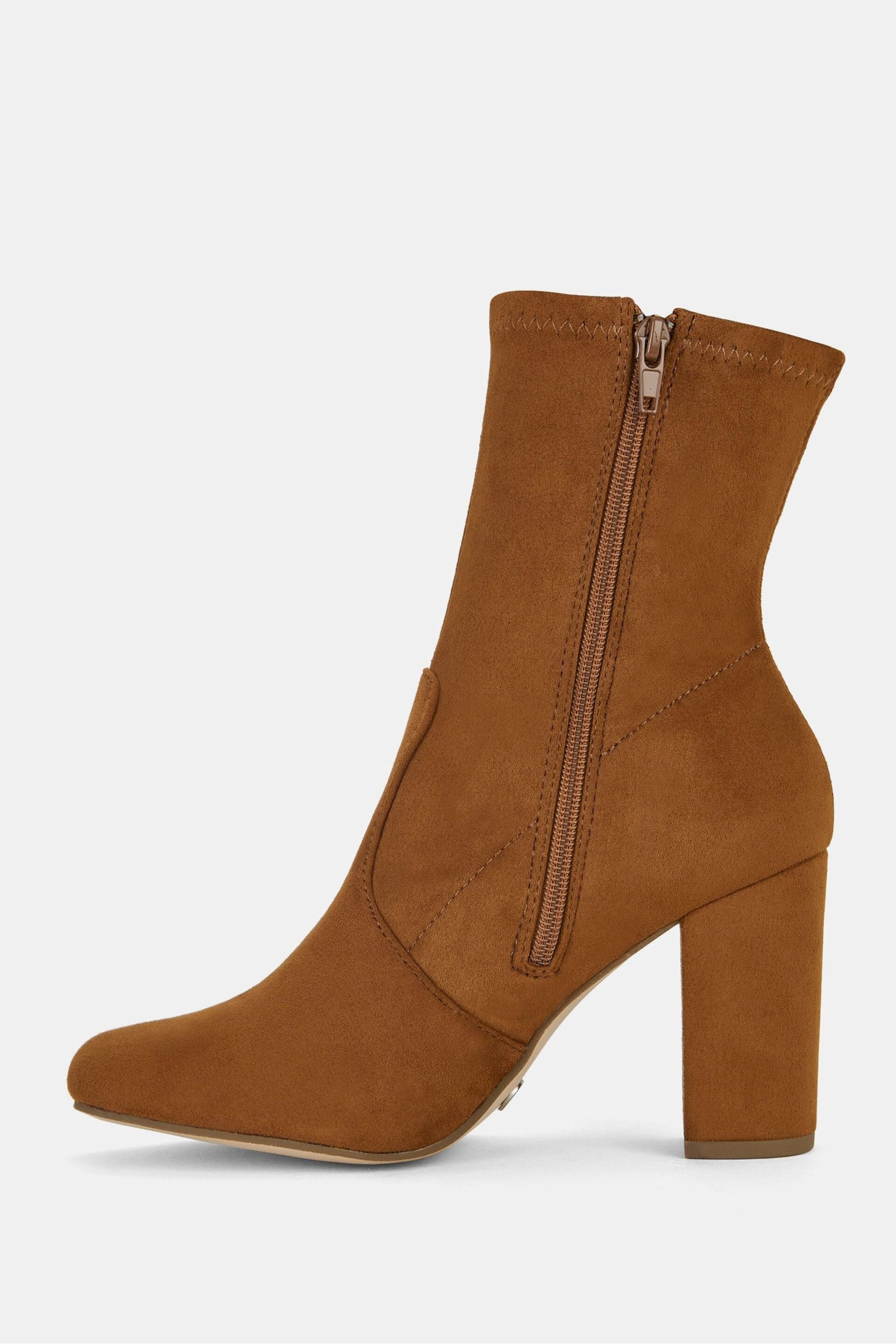 Novo Brown Kellan Block Heel Sock Ankle Boots - Image 3 of 5