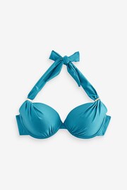 Teal Blue High Shine Padded Shaping Wired Halter Bikini Top - Image 6 of 7