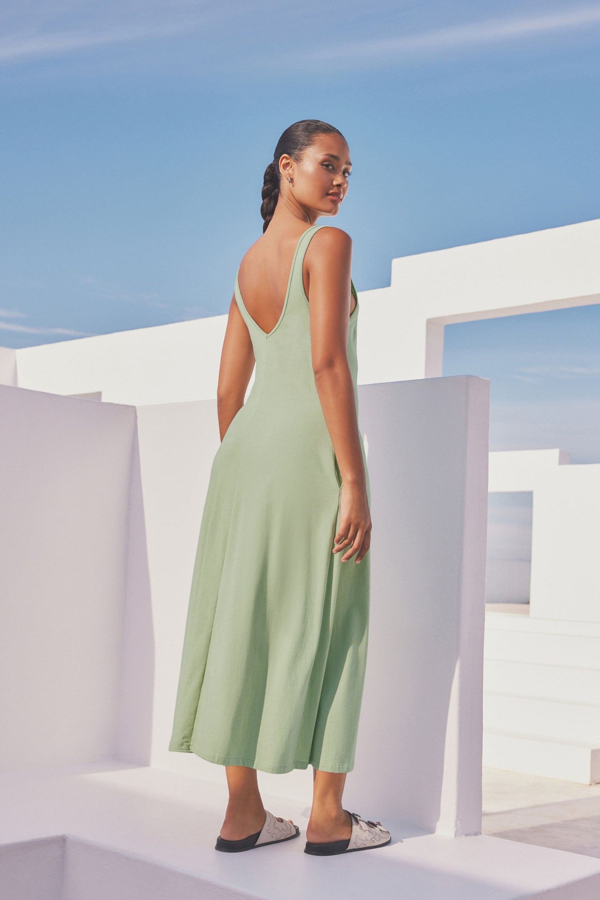 Sage Green Sleeveless Jersey Dress - Image 3 of 7
