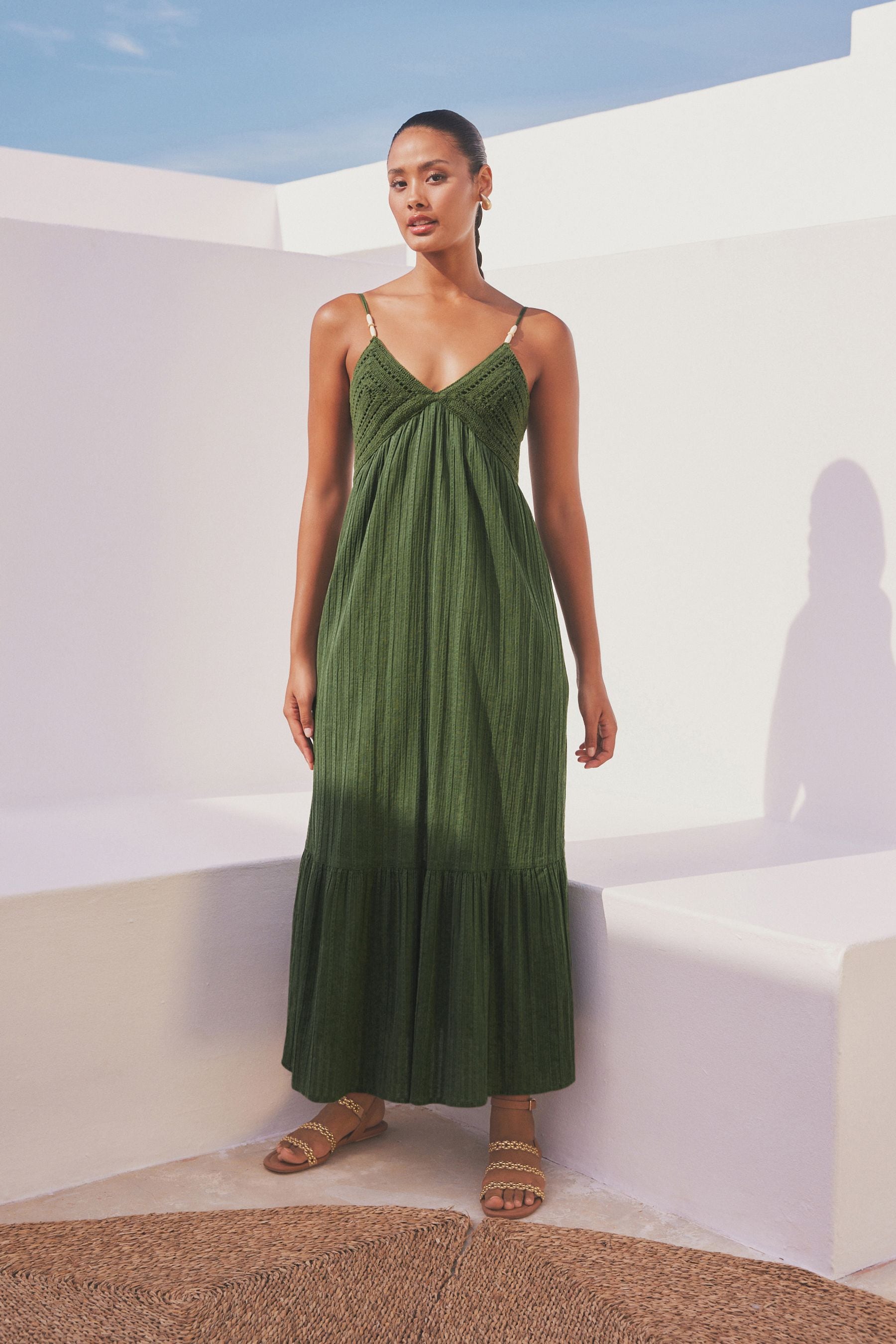 Buy Khaki Green Crochet Maxi Summer Dress from Next Luxembourg