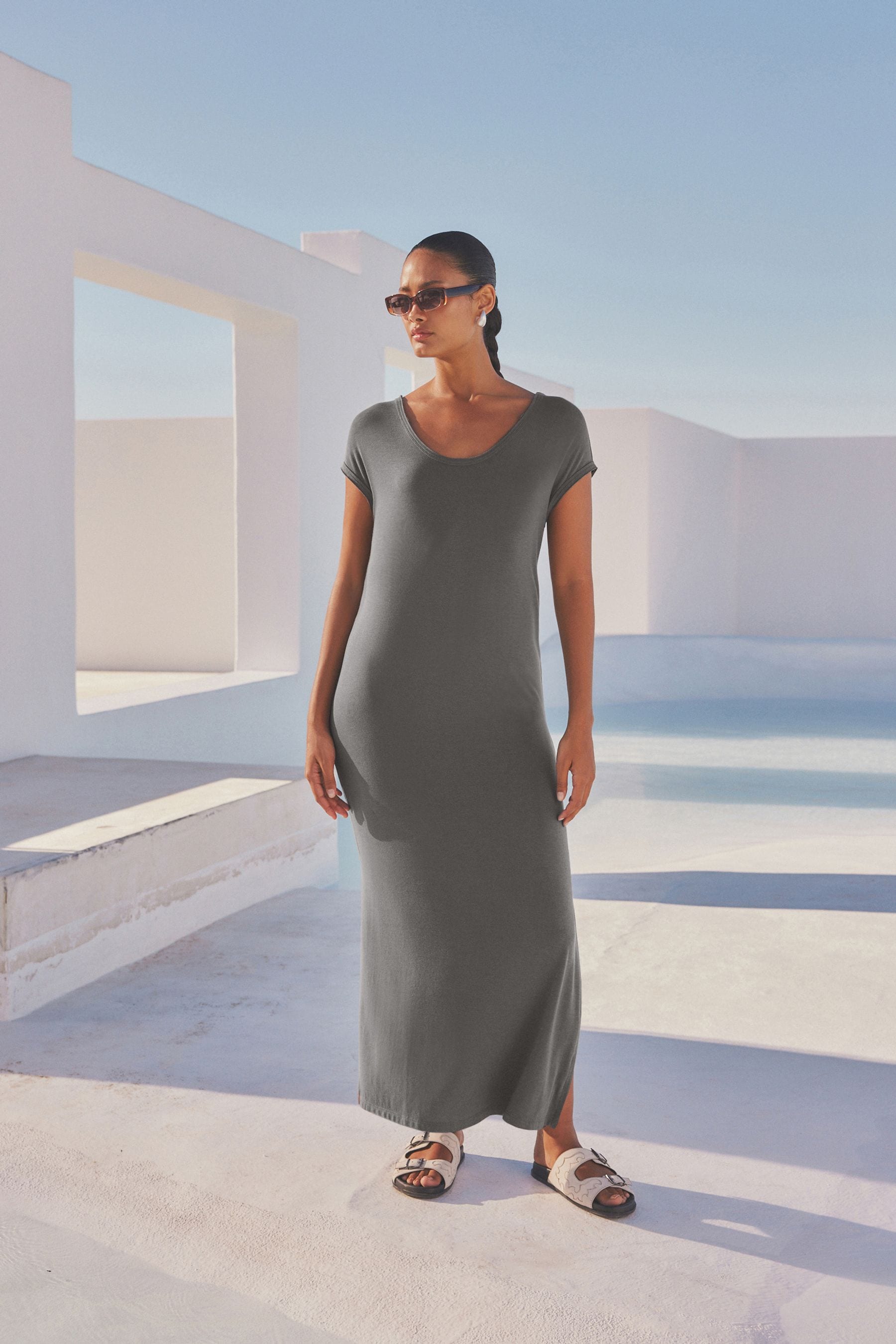 Buy Grey Jersey Maxi Summer Dress from Next Luxembourg