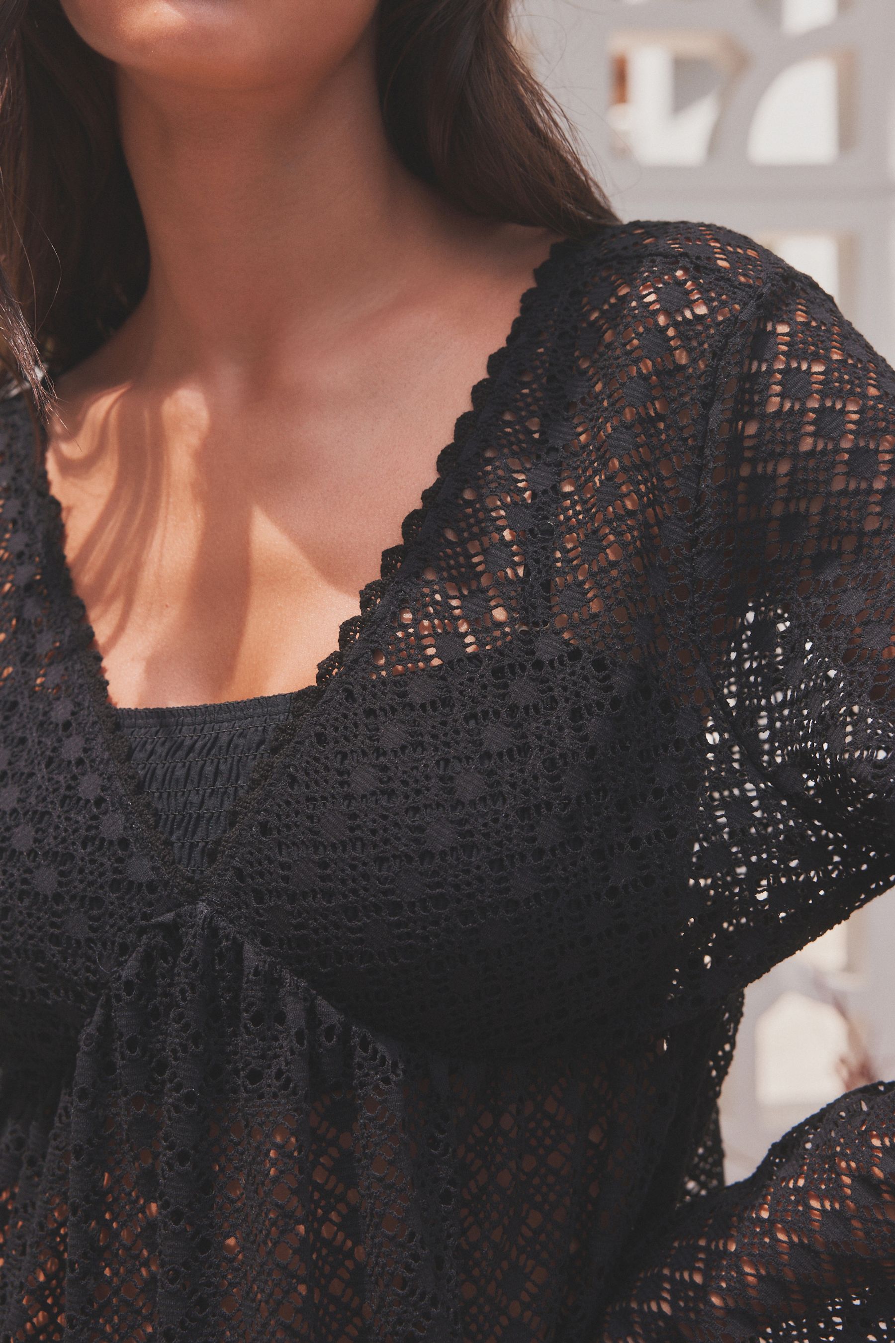 Long black lace cover up store