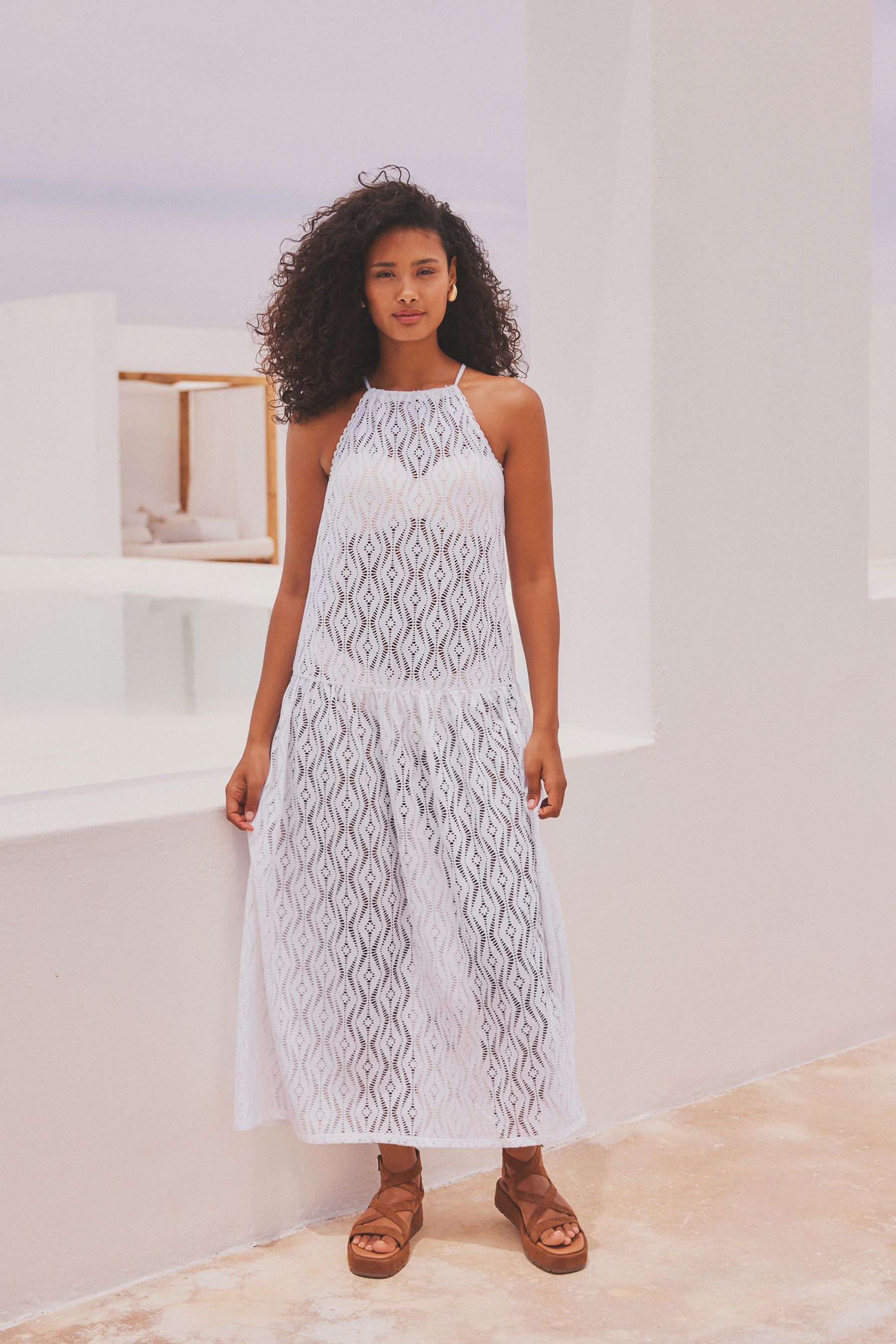 Buy White Jersey Crochet Maxi Summer Cover up Dress from Next Luxembourg