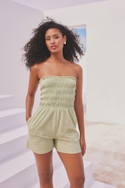 Sage Green Bandeau Shirred 100% Cotton Playsuit - Image 2 of 6