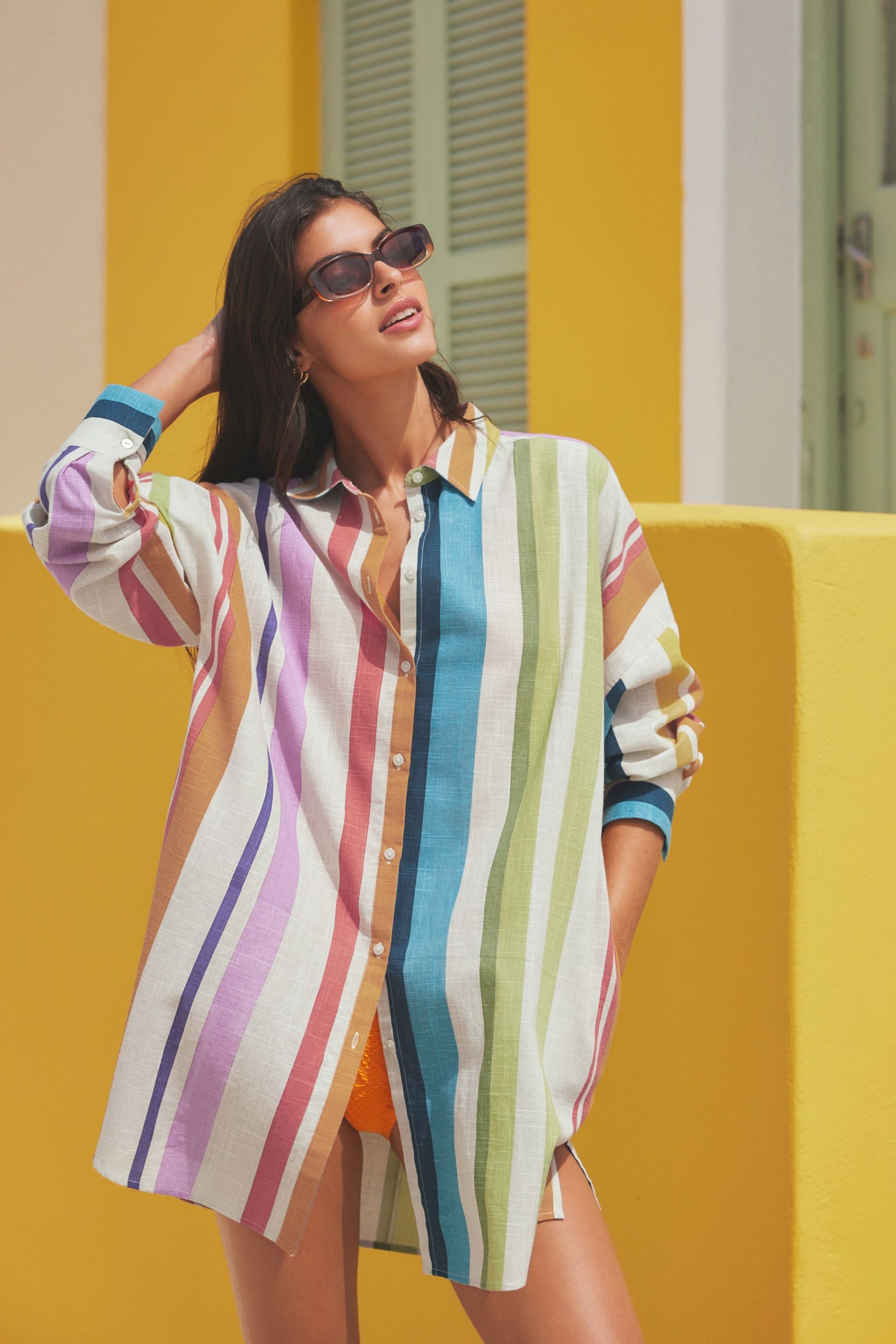 Multi Stripe Beach Shirt Cover-Up - Image 4 of 9
