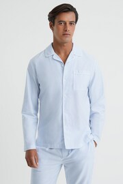 Reiss Blue/White Westley Striped Cotton Button-Through Pyjama Shirt - Image 1 of 5
