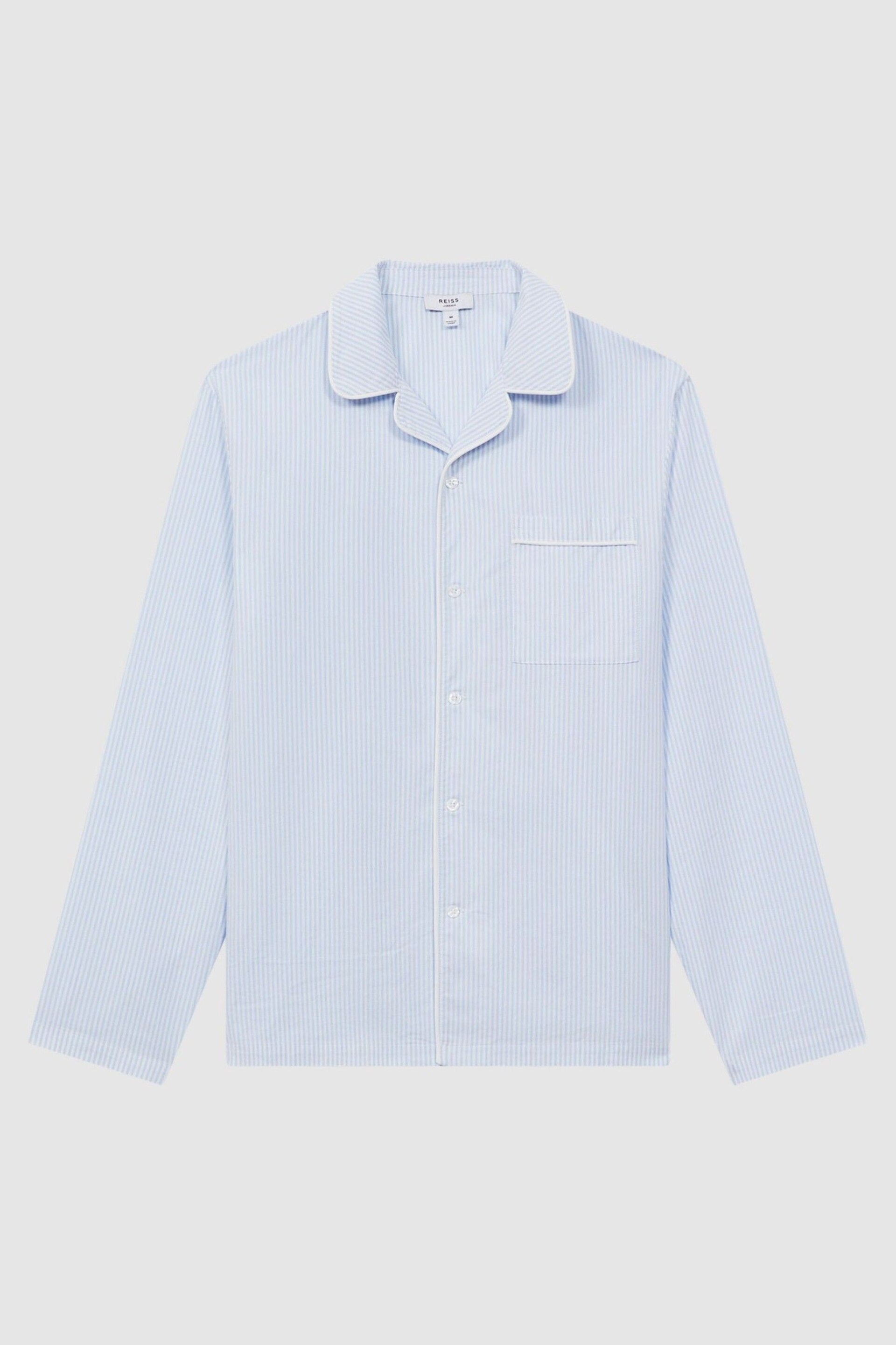 Reiss Blue/White Westley Striped Cotton Button-Through Pyjama Shirt - Image 2 of 5
