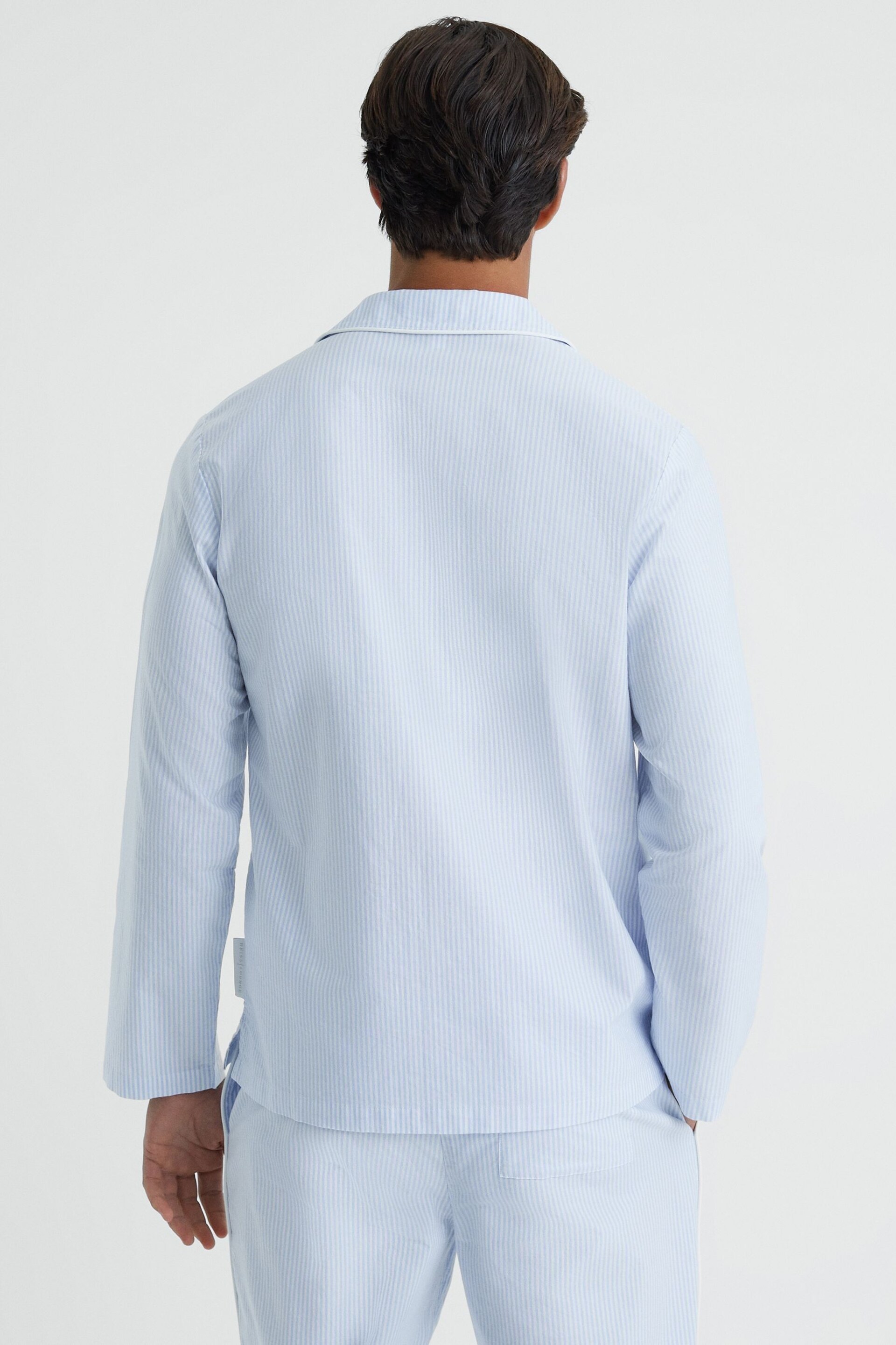 Reiss Blue/White Westley Striped Cotton Button-Through Pyjama Shirt - Image 5 of 5