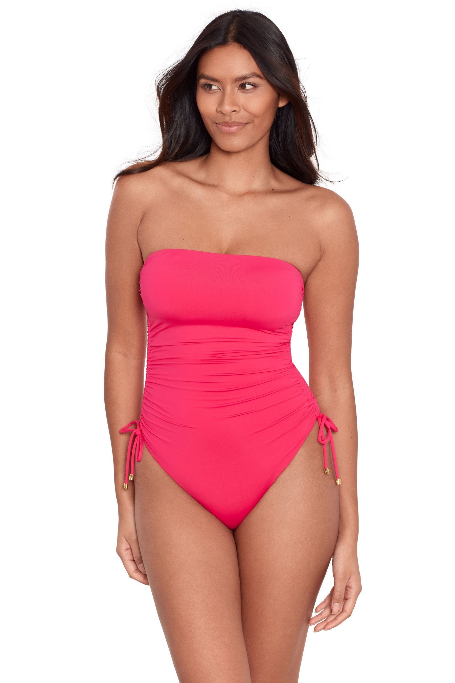 Buy Lauren Ralph Lauren Pink Beach Club Solids Ruched Strapless Swimsuit from Next Luxembourg