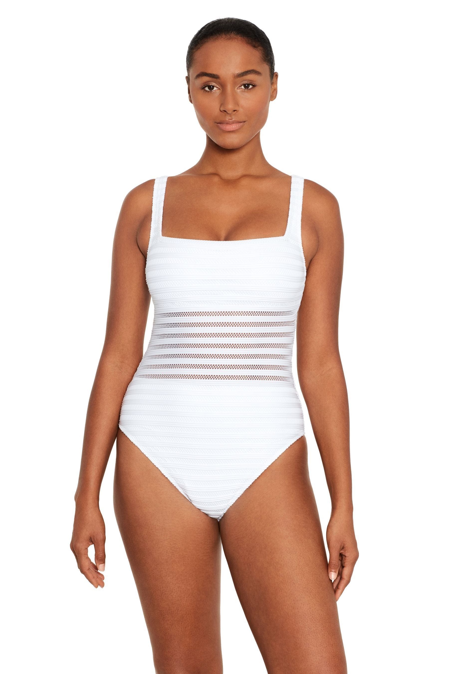 Buy Lauren Ralph Lauren Ottoman Mesh Square Neck White Swimsuit from the Next UK online shop