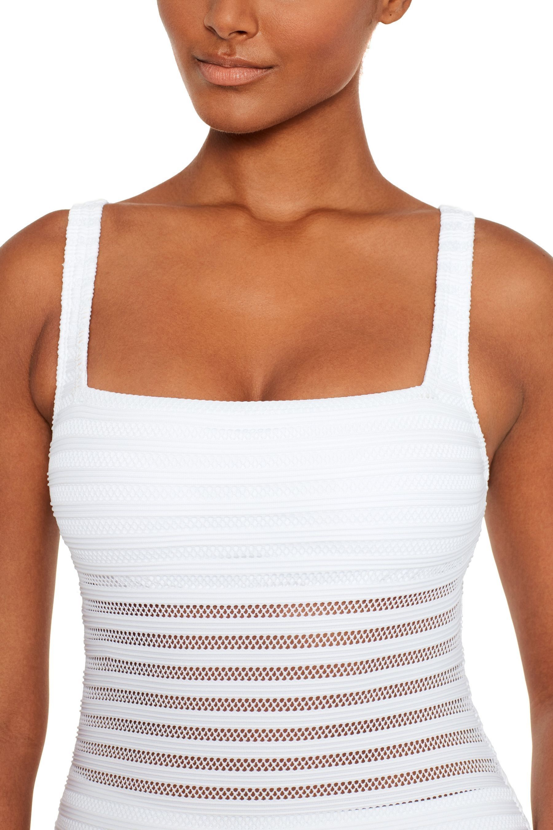 Buy Lauren Ralph Lauren Ottoman Mesh Square Neck White Swimsuit from the Next UK online shop
