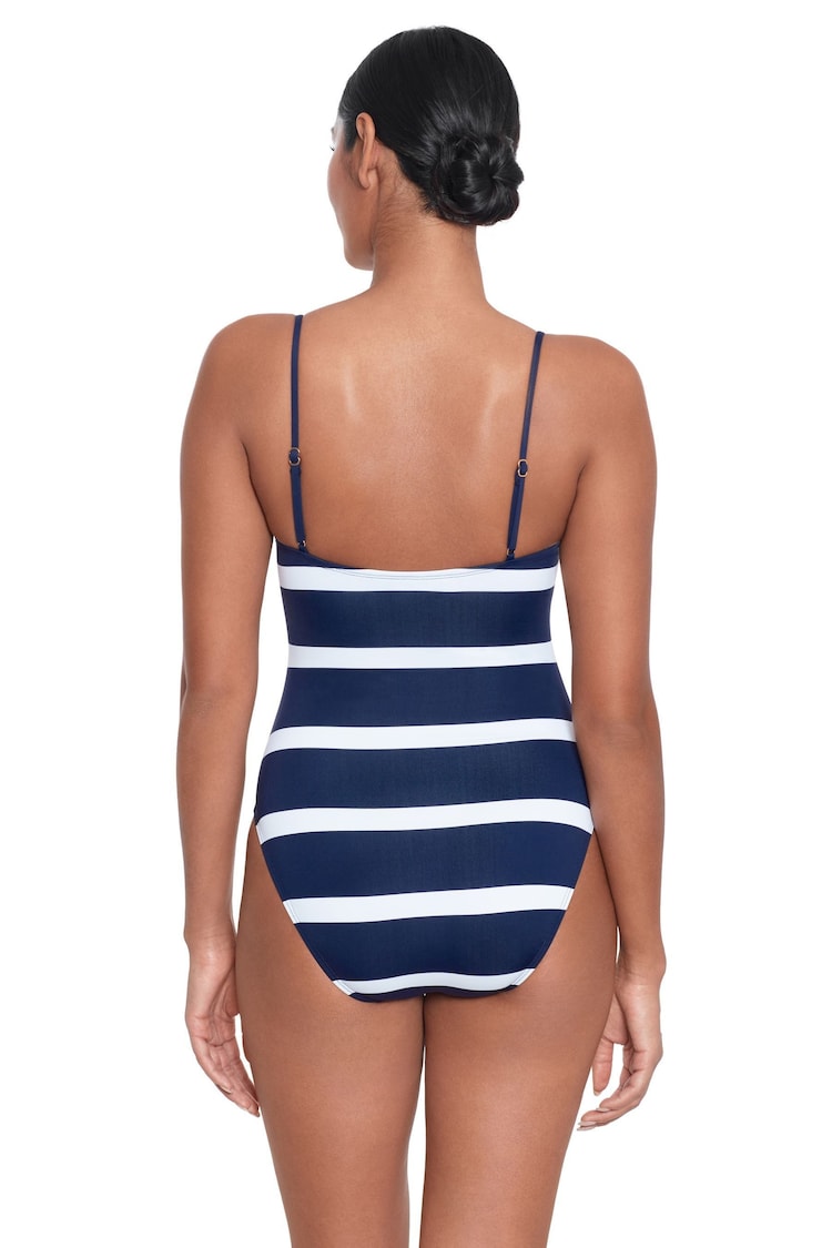 Lauren Ralph Lauren Blue Mariner Stripe Embroidered Square Neck Swimsuit - Image 2 of 5