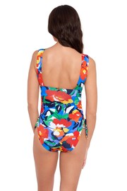 Lauren Ralph Lauren Blue Bold Abstract Floral Shirred Plunge Swimsuit - Image 3 of 4