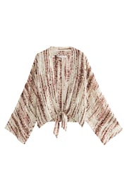 Rust Brown/Gold Tie Front Kimono Cover-Up - Image 6 of 7