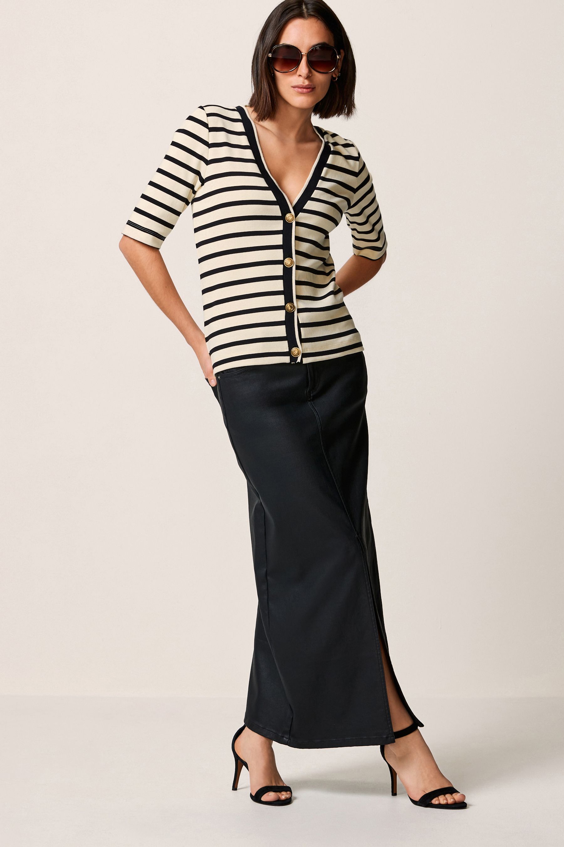 Buy Black and Cream Striped Short Sleeve Cardigan from Next Luxembourg