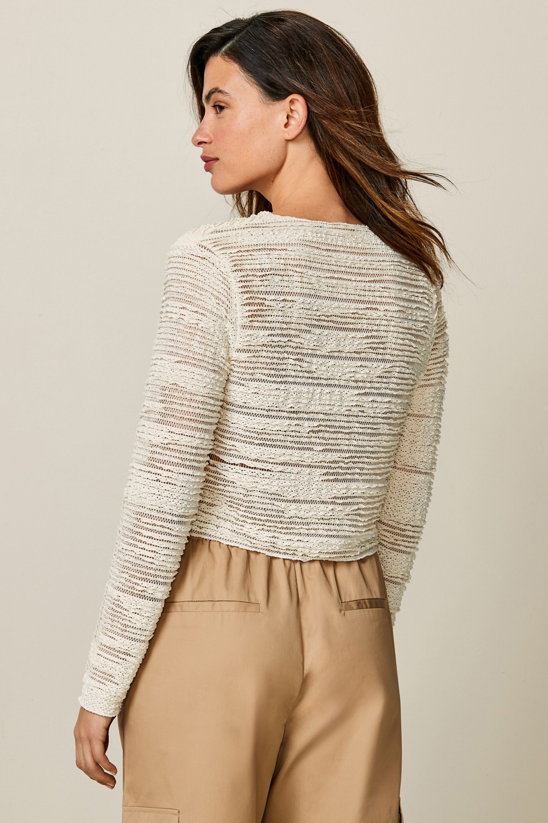 Ecru Long Sleeve Textured Cardigan - Image 3 of 7