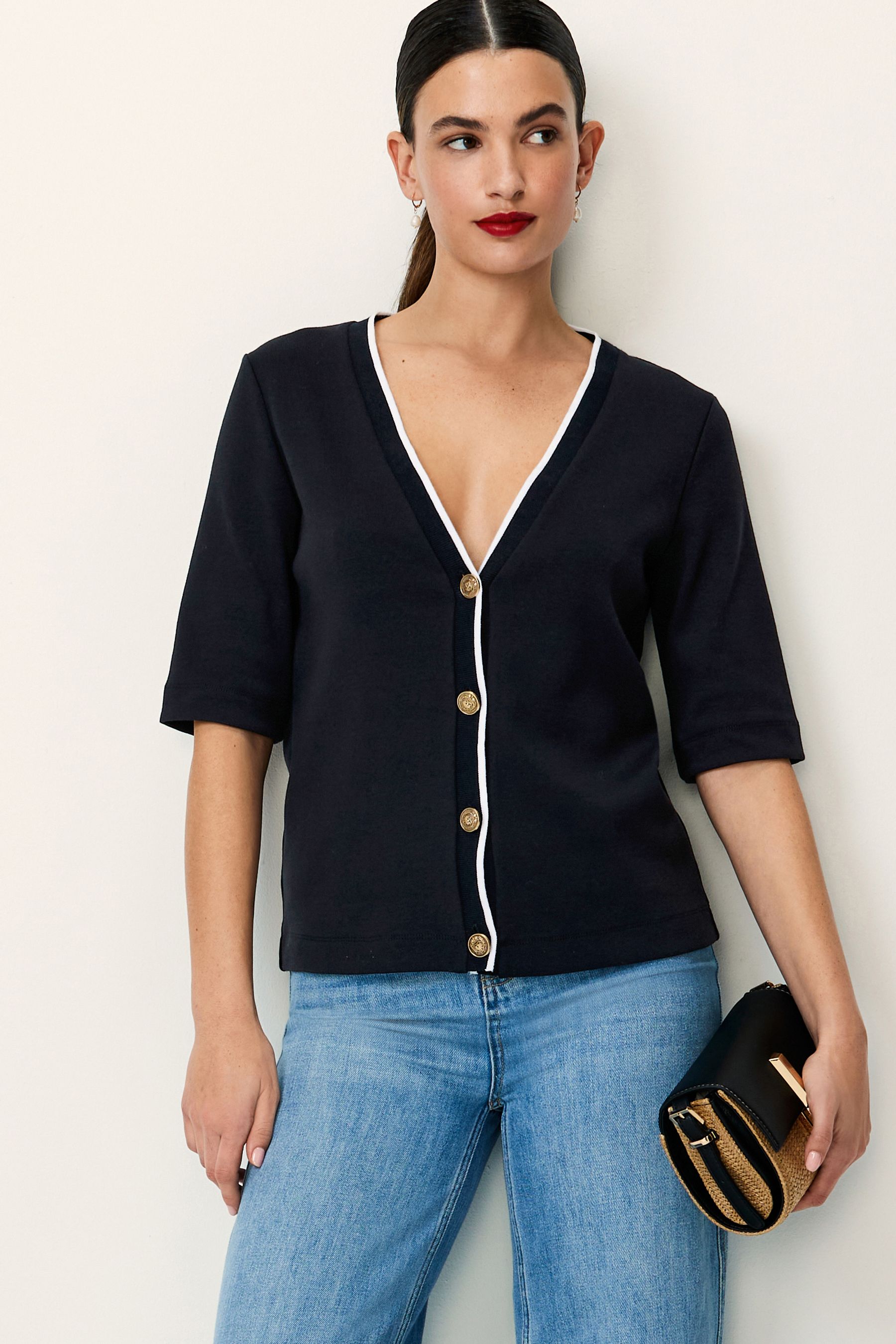 Buy Black with White Tipping Short Sleeve Cardigan from Next Luxembourg