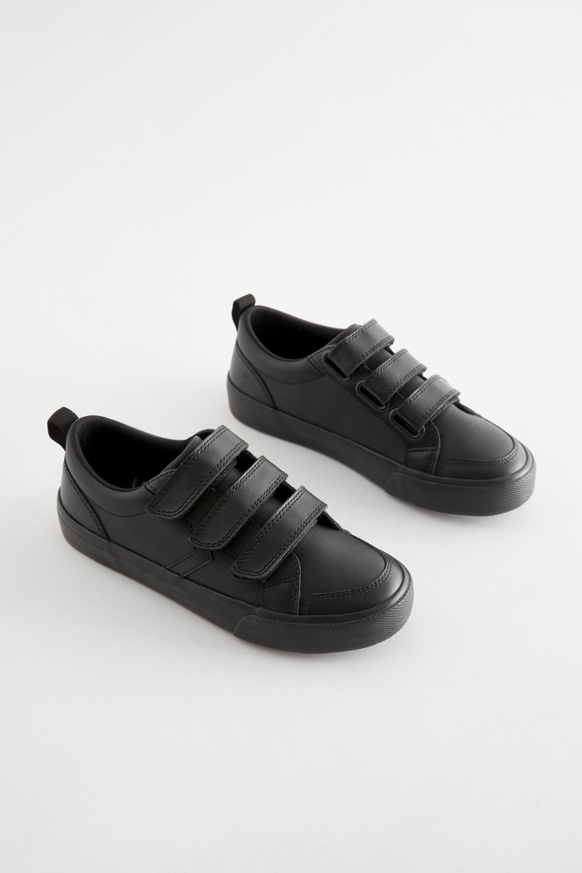 Black Wide Fit (G) School Touch Fastening 3 Strap Shoes - Image 1 of 6
