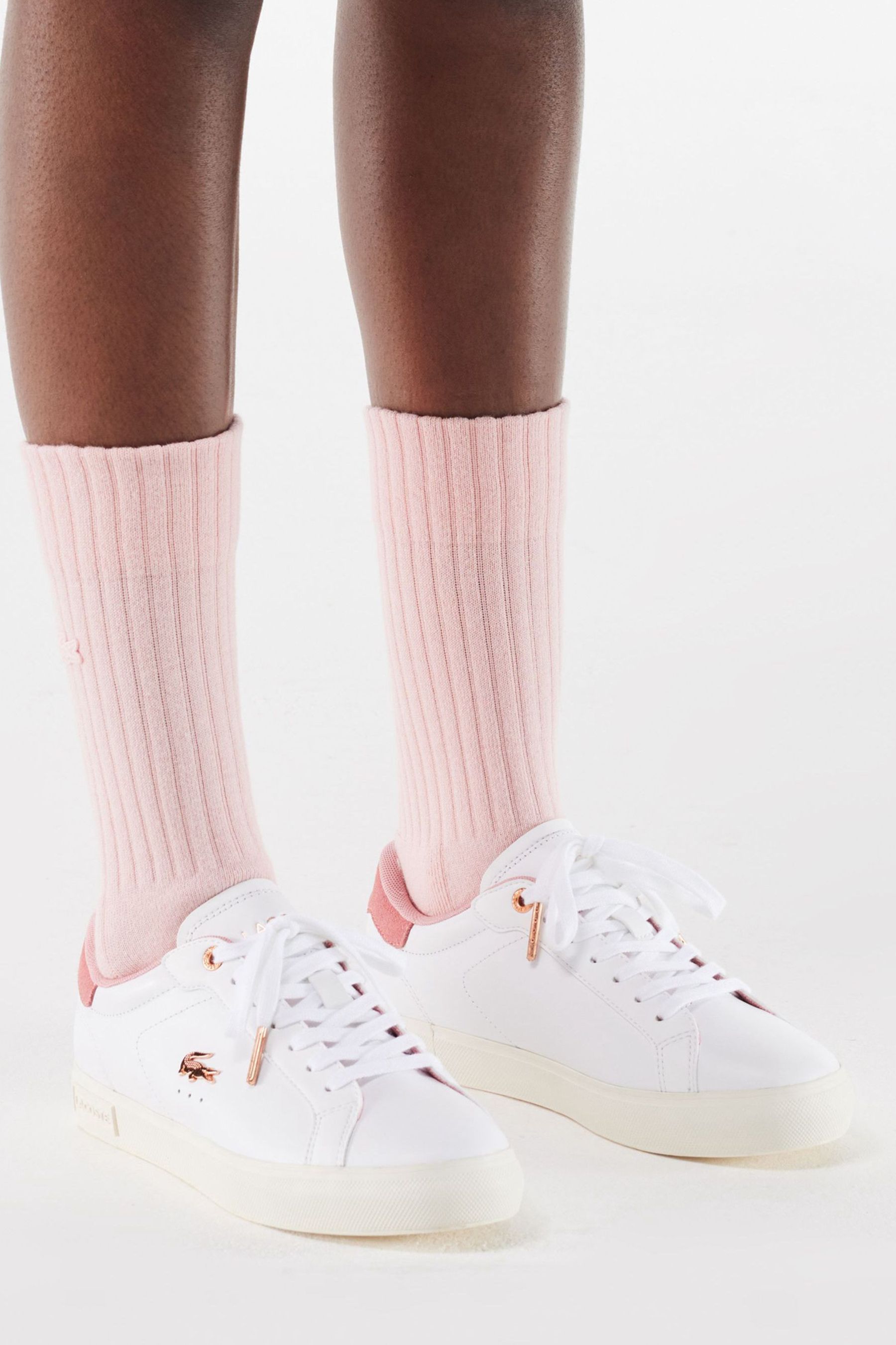 Lacoste white sock trainers discount