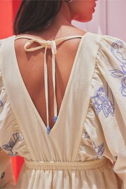 Cream & Blue Embroidered Long Sleeve Dress - Image 5 of 7