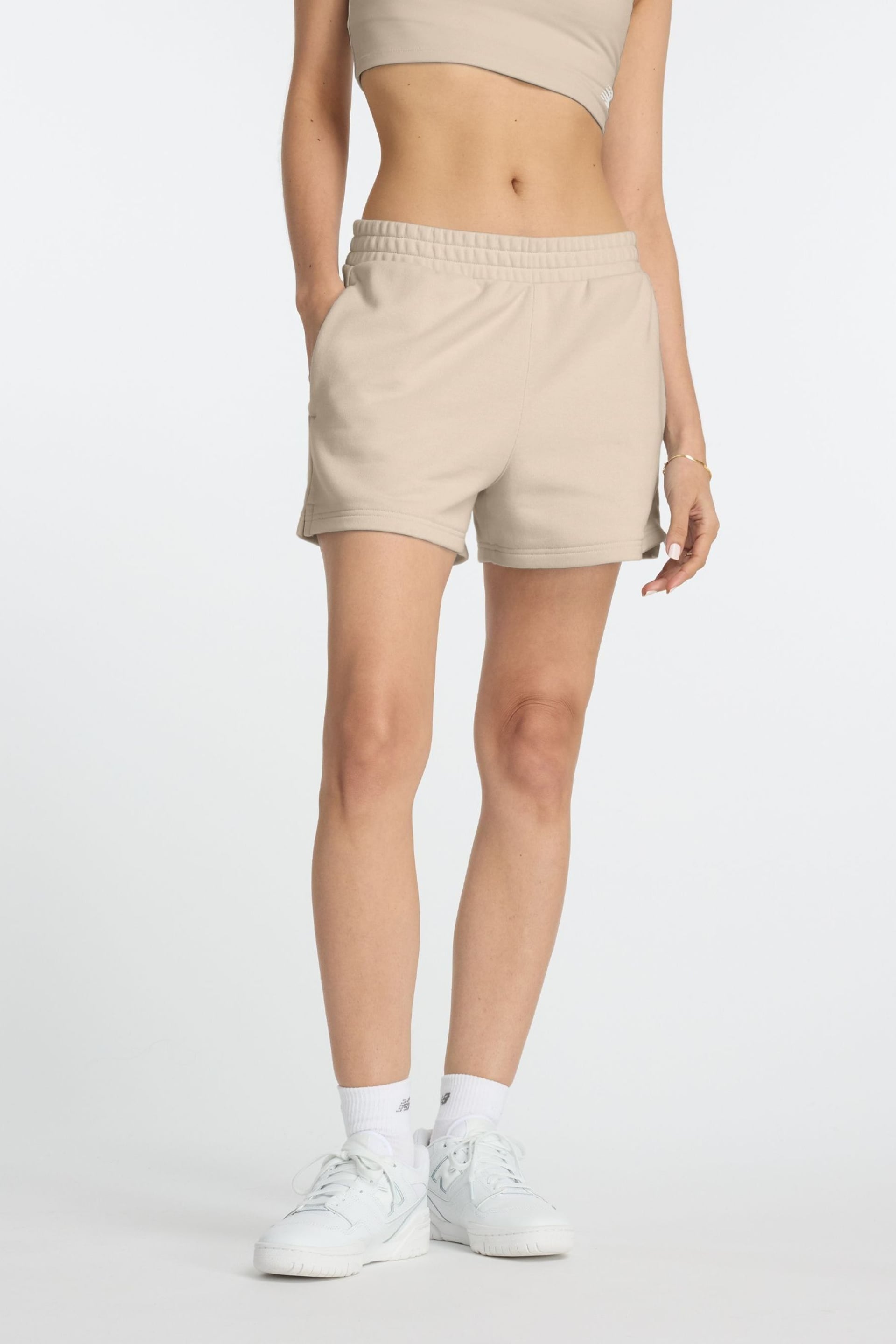 New Balance Brown Linear Heritage French Terry Shorts - Image 1 of 7