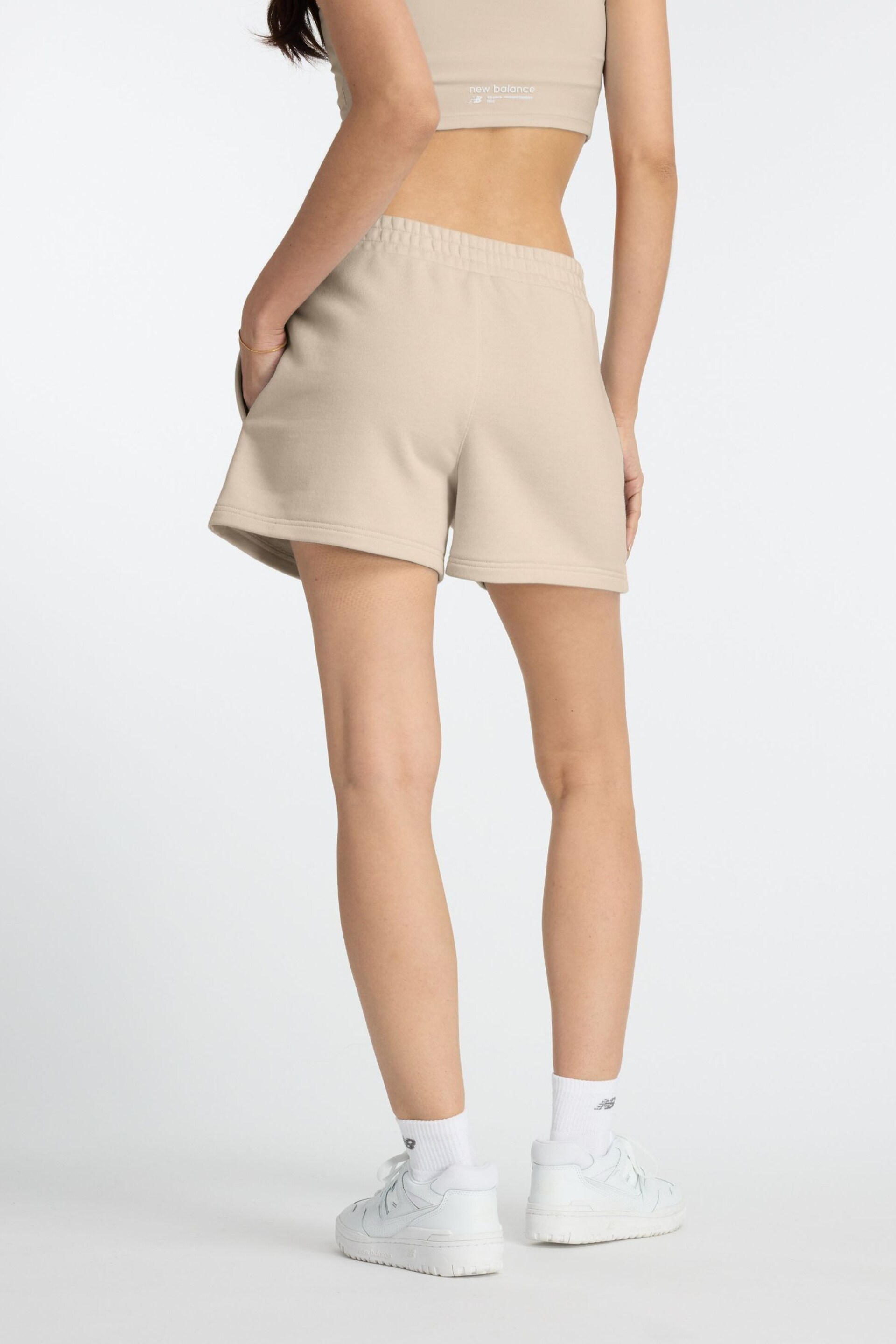 New Balance Brown Linear Heritage French Terry Shorts - Image 2 of 7