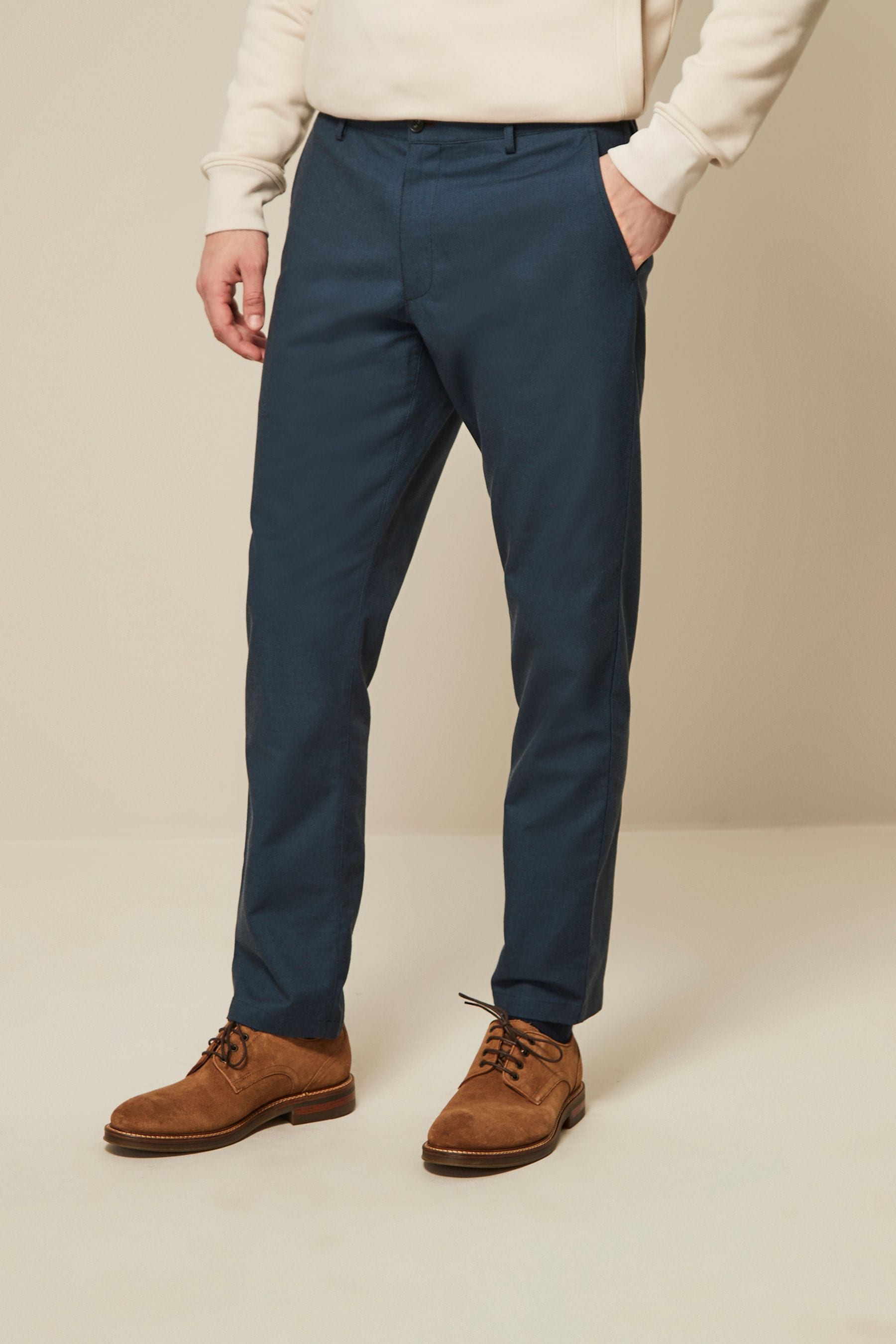 Buy Blue 5 Pocket Smart Textured Chino Trousers from Next Luxembourg