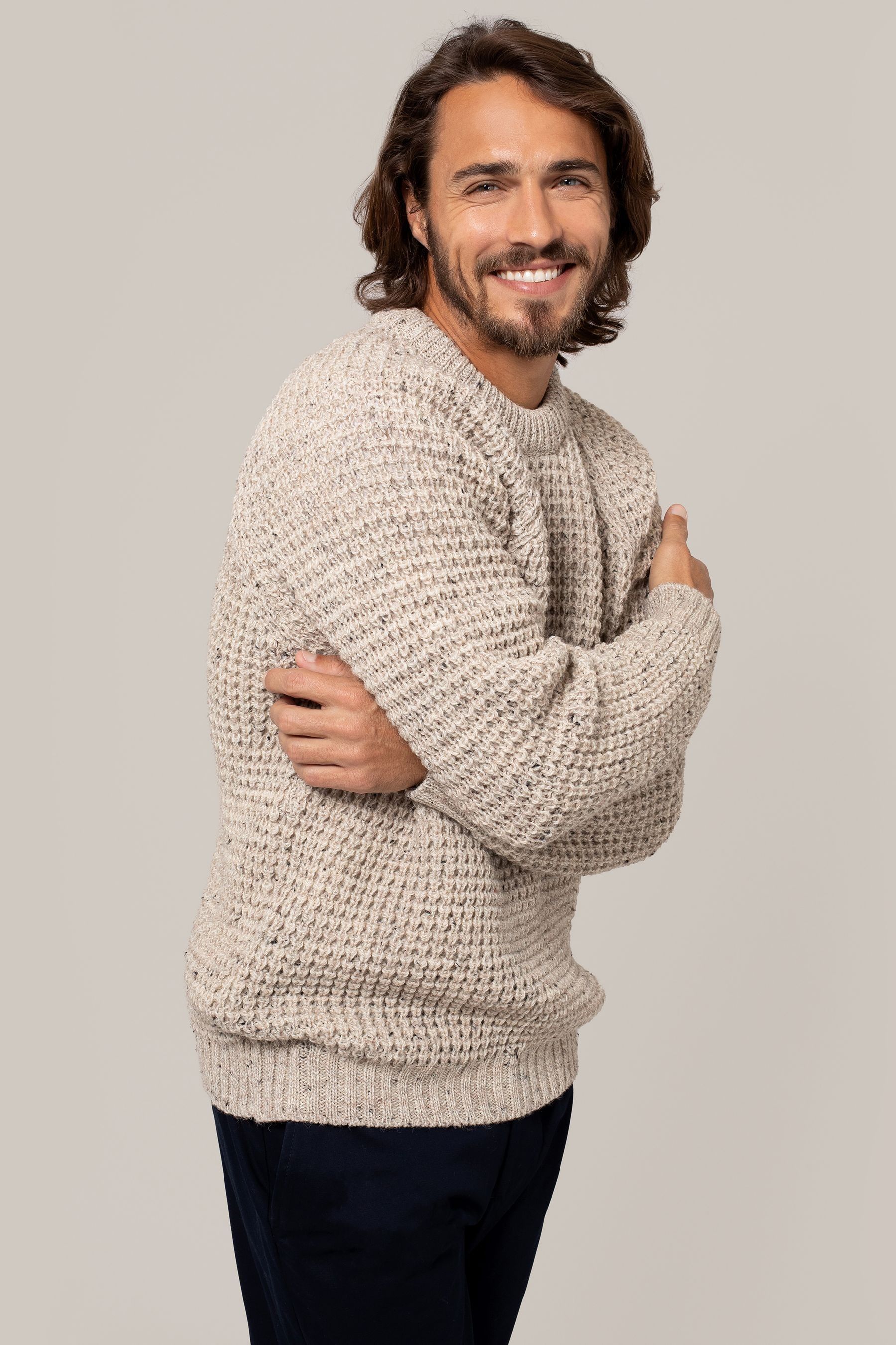 Buy Celtic Co. Mens Cream Waffle Stitch Crew Jumper from the Next UK online shop
