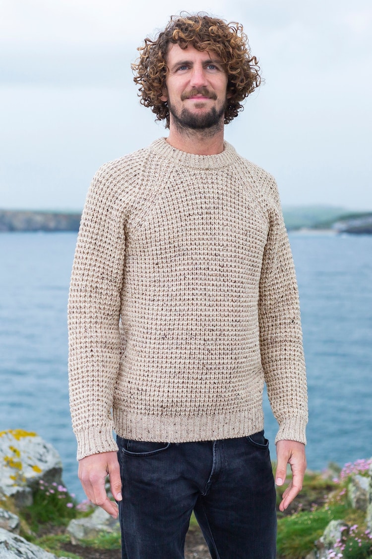 Celtic & Co. Mens Cream Waffle Stitch Crew Jumper - Image 2 of 5