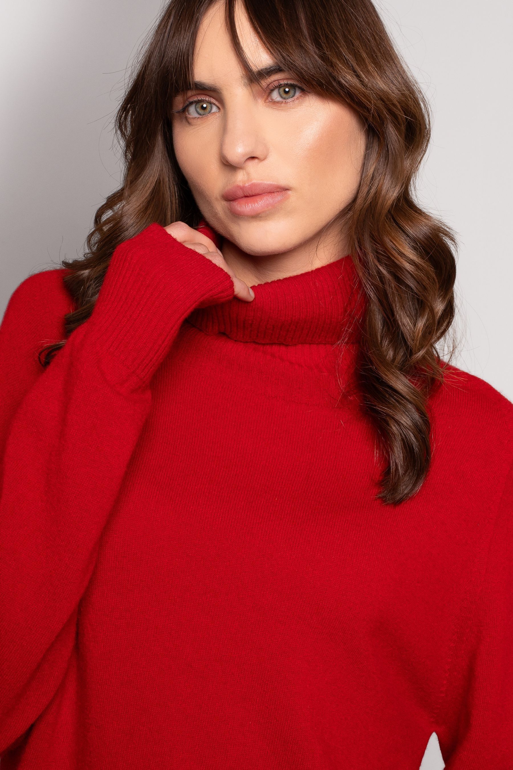 Women's red polo neck jumper on sale
