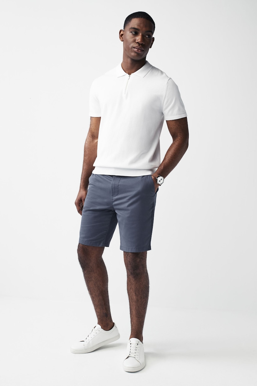 Mid Blue Slim Fit Stretch Chinos Shorts - Image 3 of 9