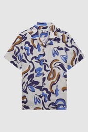 Reiss White Multi Scout Abstract Print Cuban Collar Shirt - Image 2 of 5