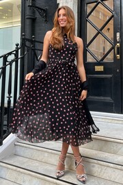 Style Cheat Black Blush Spot Luisa Halter Pleated Maxi Dress - Image 2 of 4