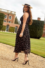 Style Cheat Black Blush Spot Luisa Halter Pleated Maxi Dress - Image 3 of 4