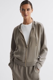 Reiss Khaki Penny Hybrid Zip-Through Hoodie - Image 1 of 4