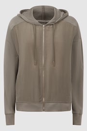 Reiss Khaki Penny Hybrid Zip-Through Hoodie - Image 2 of 4