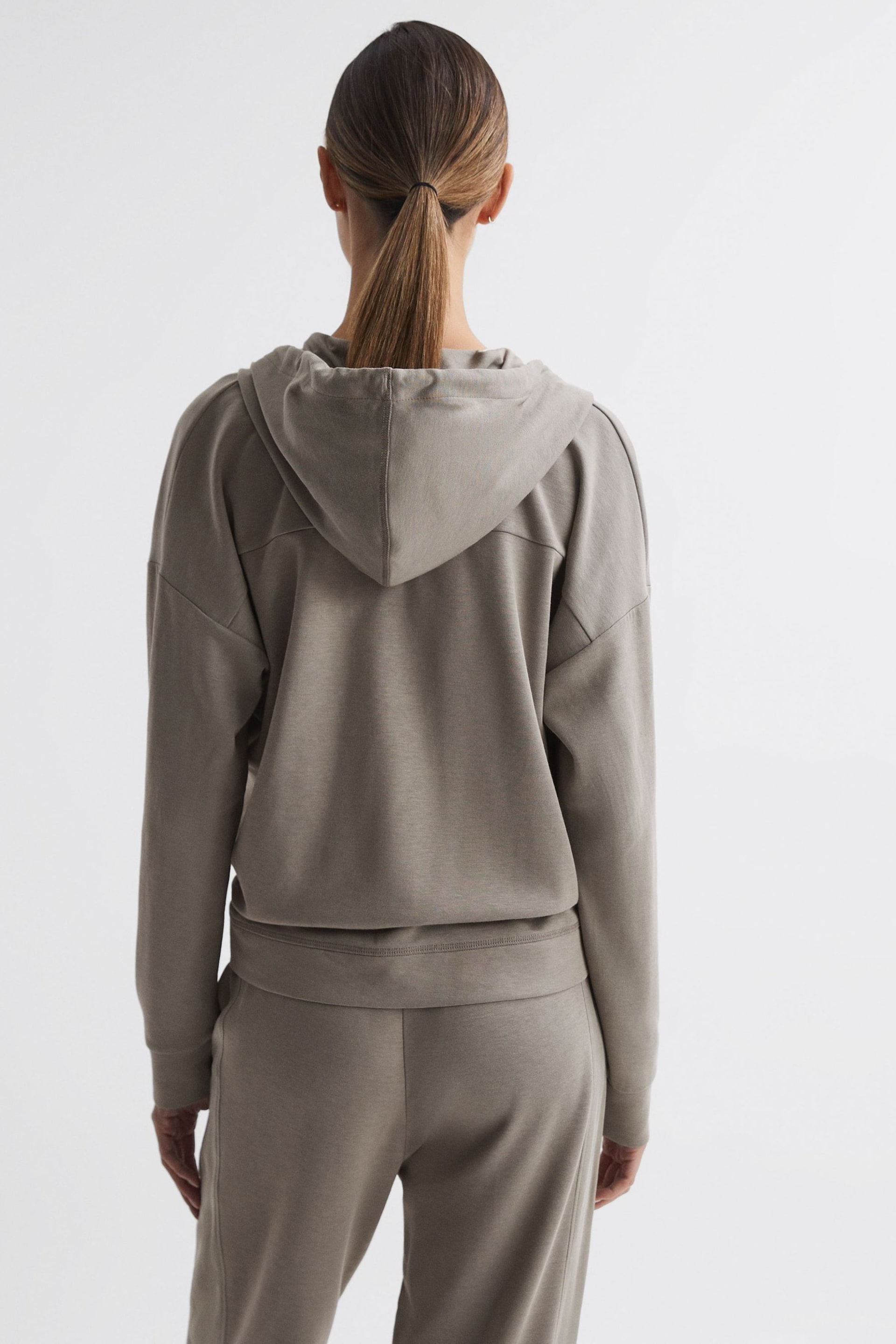 Reiss Khaki Penny Hybrid Zip-Through Hoodie - Image 4 of 4