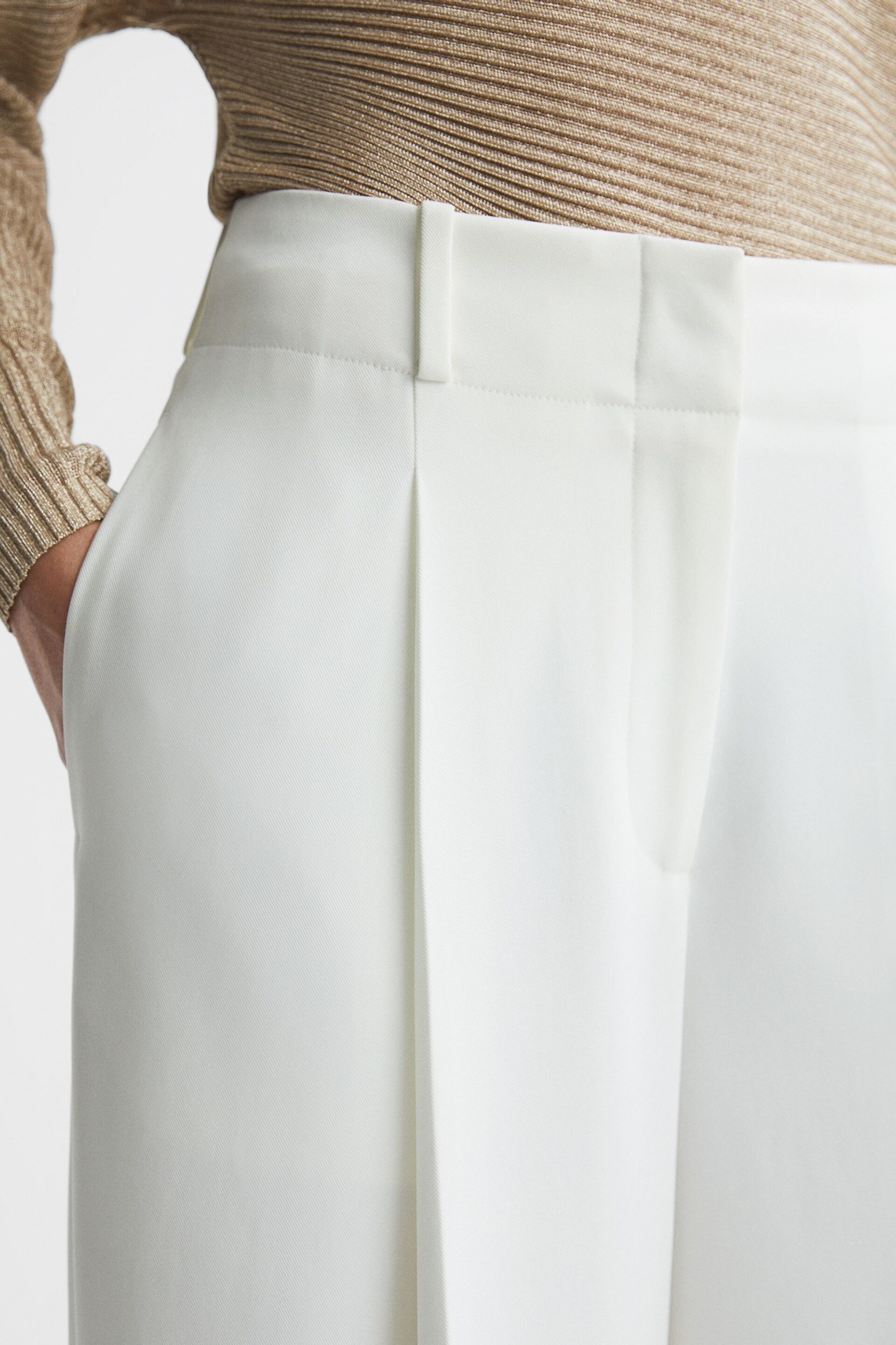 Reiss White Lillie Mid Rise Wide Leg Trousers - Image 4 of 5