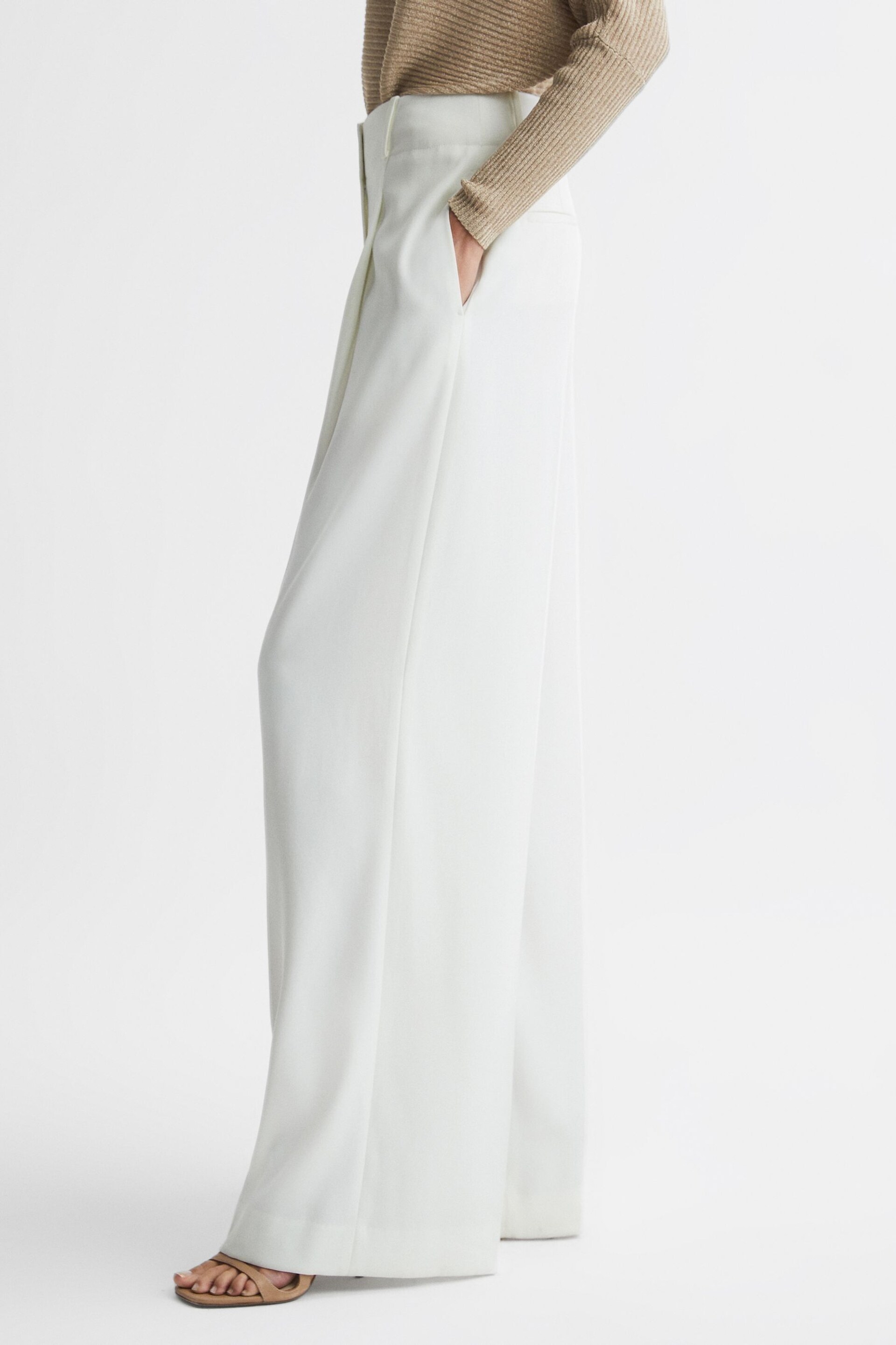 Reiss White Lillie Mid Rise Wide Leg Trousers - Image 5 of 5