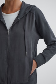 Reiss Charcoal Penny Hybrid Zip-Through Hoodie - Image 3 of 4