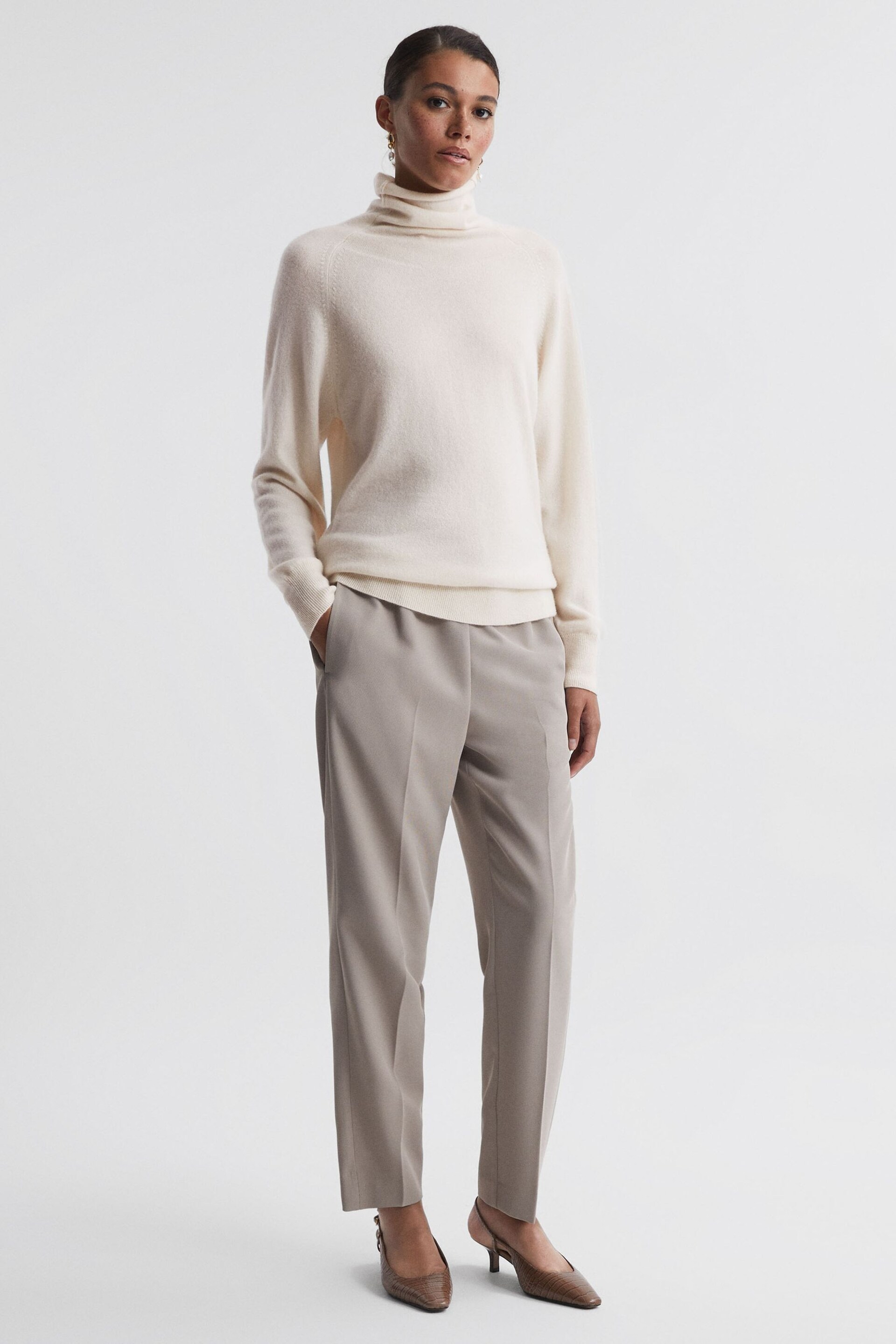 Reiss Cream Florence Relaxed Cashmere Roll Neck Top - Image 6 of 7