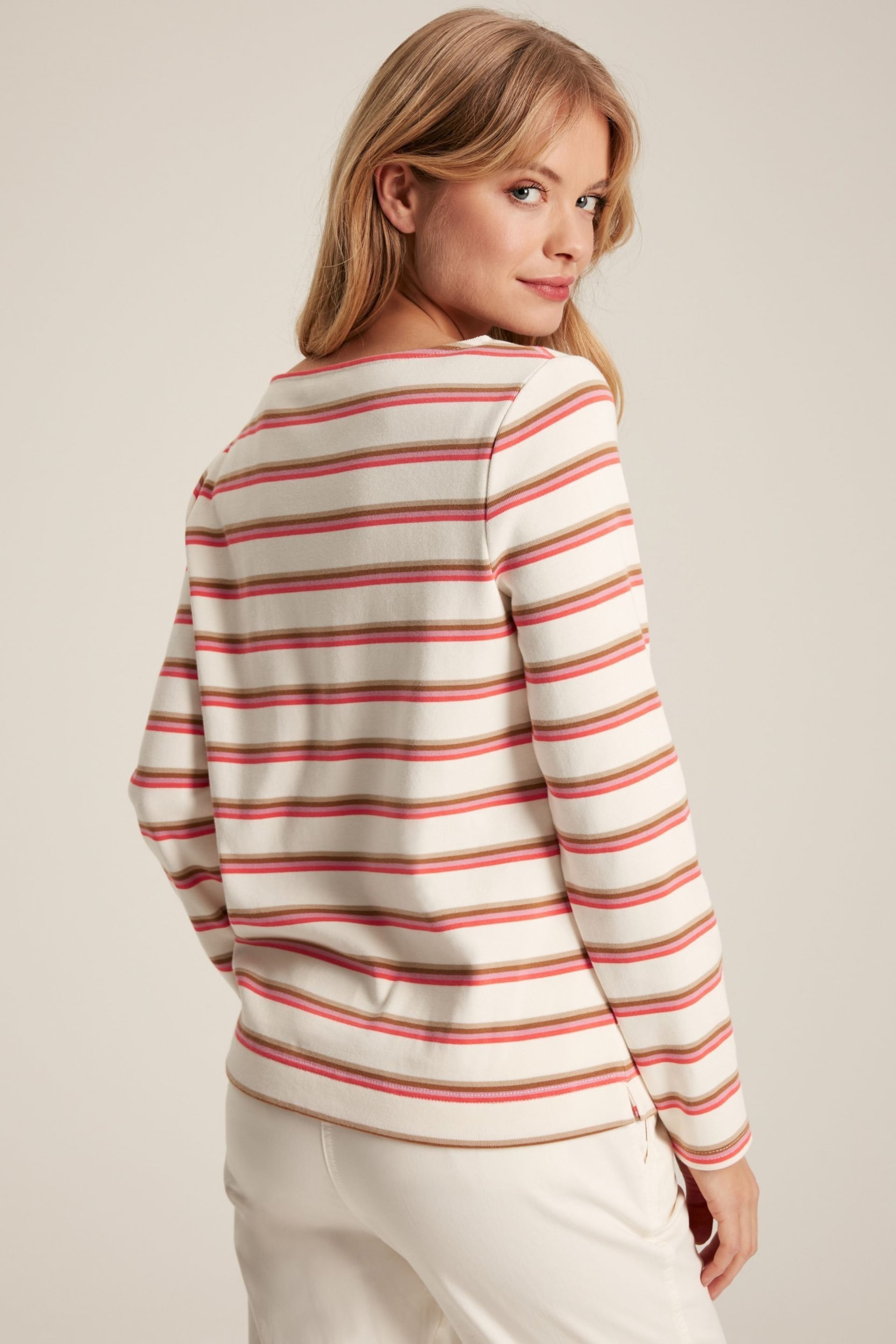 Joules New Harbour Pink & Tan Striped Boat Neck Breton Top - Image 2 of 6